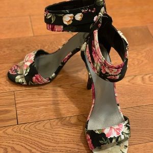 Black Floral High Heel Sandal